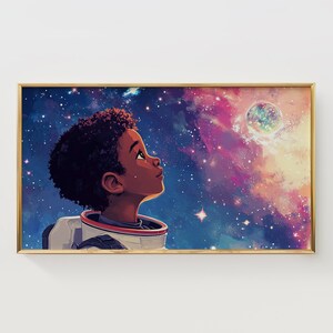 Frame TV Art, Black Astronaut Boy, African American Kid, Person of Color Decor, Ebony Child Cosmic Galaxy Dreamer, Samsung Digital Download