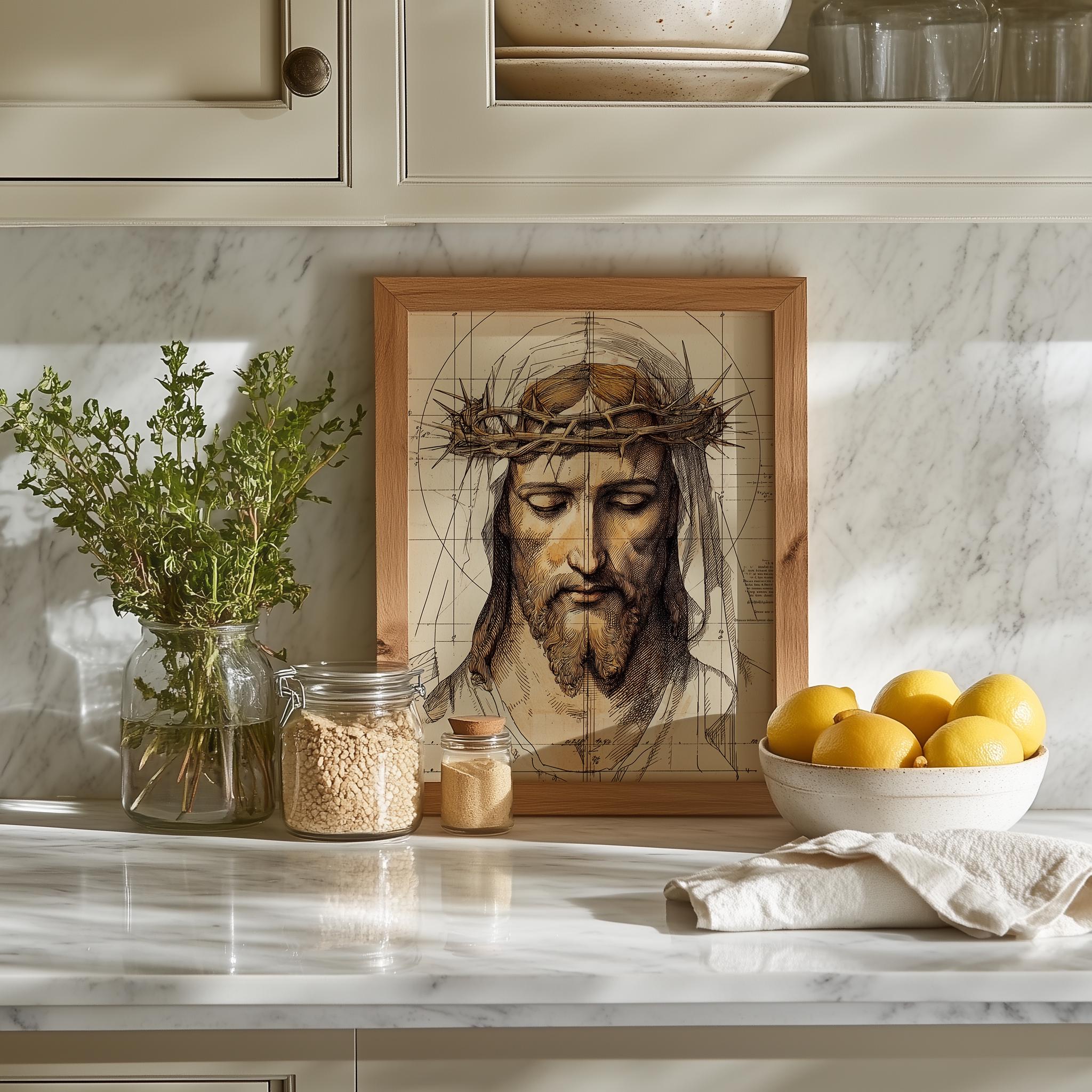 Vintage Jesus Christ Portrait Print, Moody Religious Art With Crown of ...