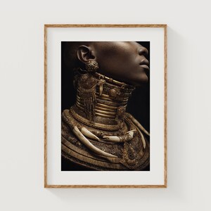 African American Gold Neck Rings Print - Moody, Regal Cultural Wall Decor, Printable Art, Fine-Art Photography, Dramatic Instant Download