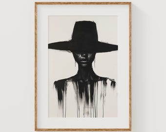 Black Figure Printable Wall Art, African American Woman Print Decor, Ebony Girl Poster, Bold Brushstrokes, Abstract Mysterious Mood Portrait