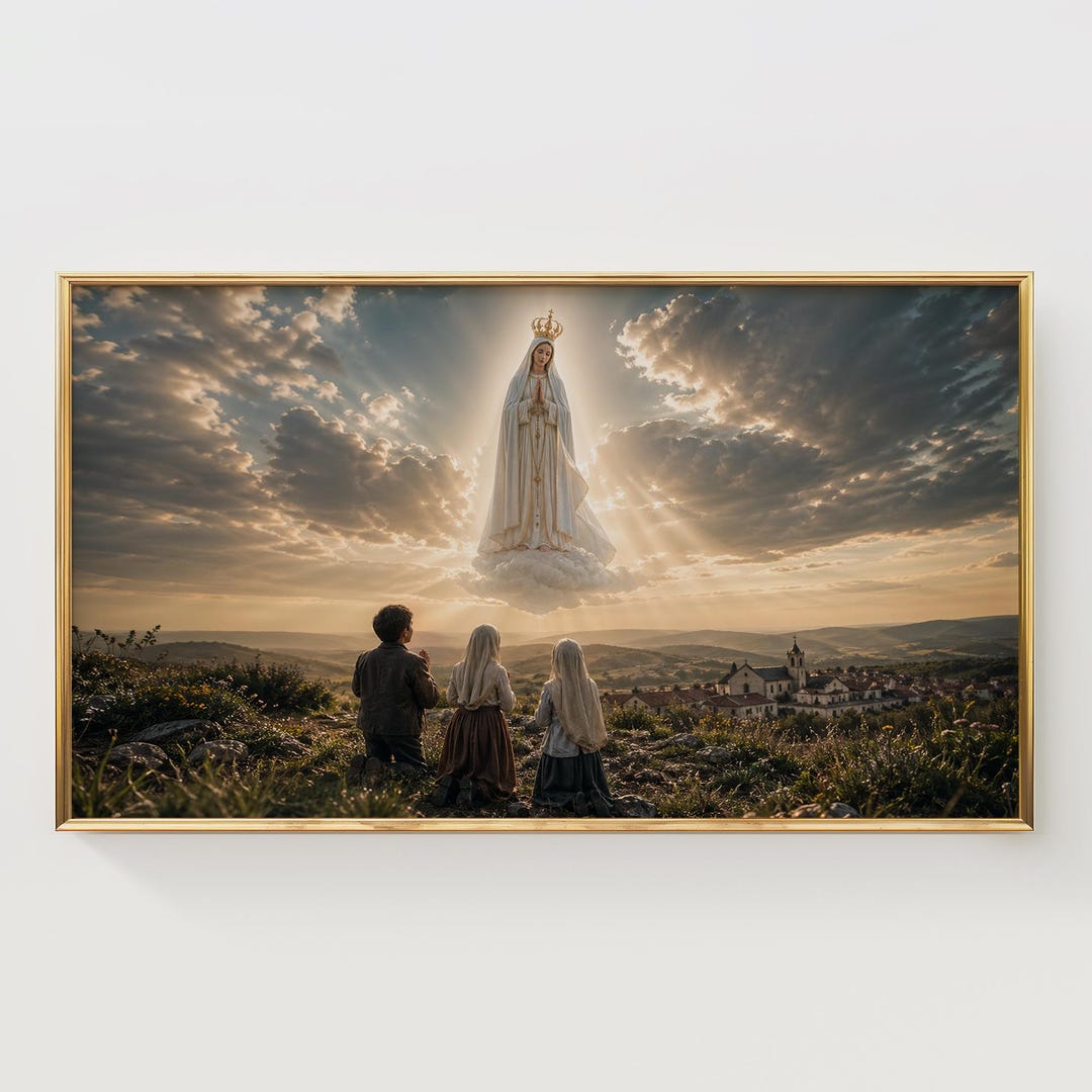 Crowned Our Lady of Fátima Frame TV Art Spiritual Devotional Scene