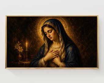 Sorrowful Virgin Mary Portrait, Sacred Frame TV Art in Candlelight (Digital Download)