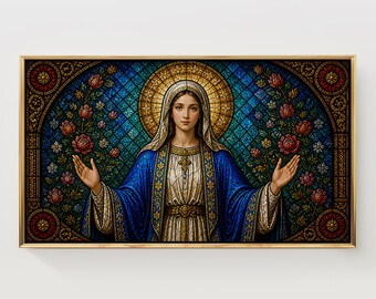 Stained Glass Virgin Mary Samsung Frame TV Art Traditional Cathedral Style (Digital Download)