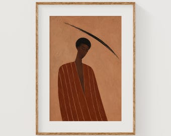 Homem abstrato de roupão cor de ferrugem, arte de parede minimalista para imprimir (download digital)