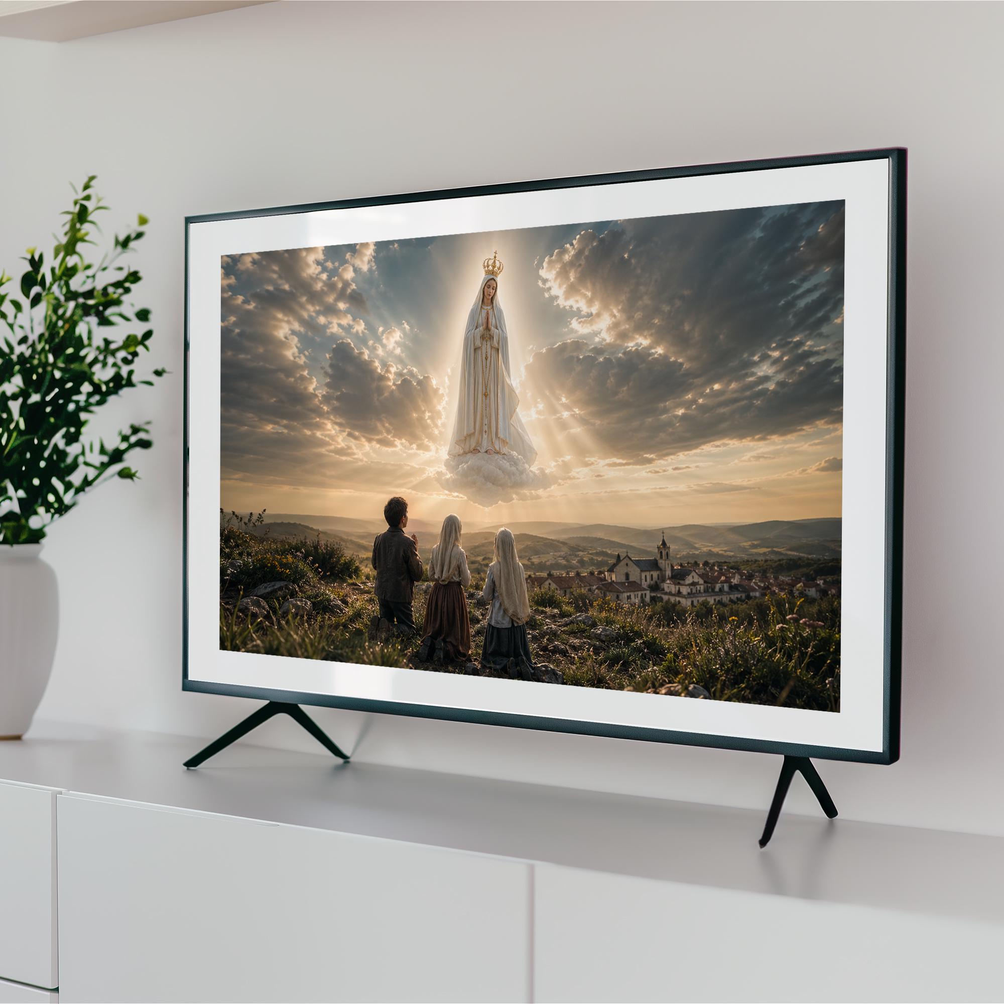 Crowned Our Lady of Fátima Frame TV Art Spiritual Devotional Scene