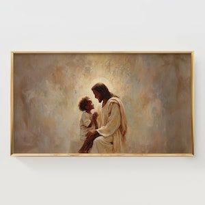 Frame TV Art, Jesus and a Young Black Girl, African American Christian Kid, Person of Color Artwork, Prayer Decor, Samsung Digital Download