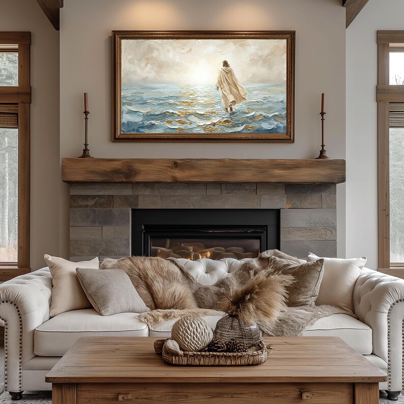 Jesus Christ Walking on Water Frame TV Art, Spiritual Decor, Calming ...