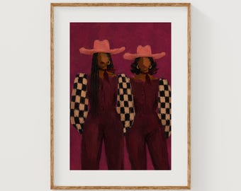 Modern Cowgirl Sisters, Bold Black Women Wall Art (Digital Download)