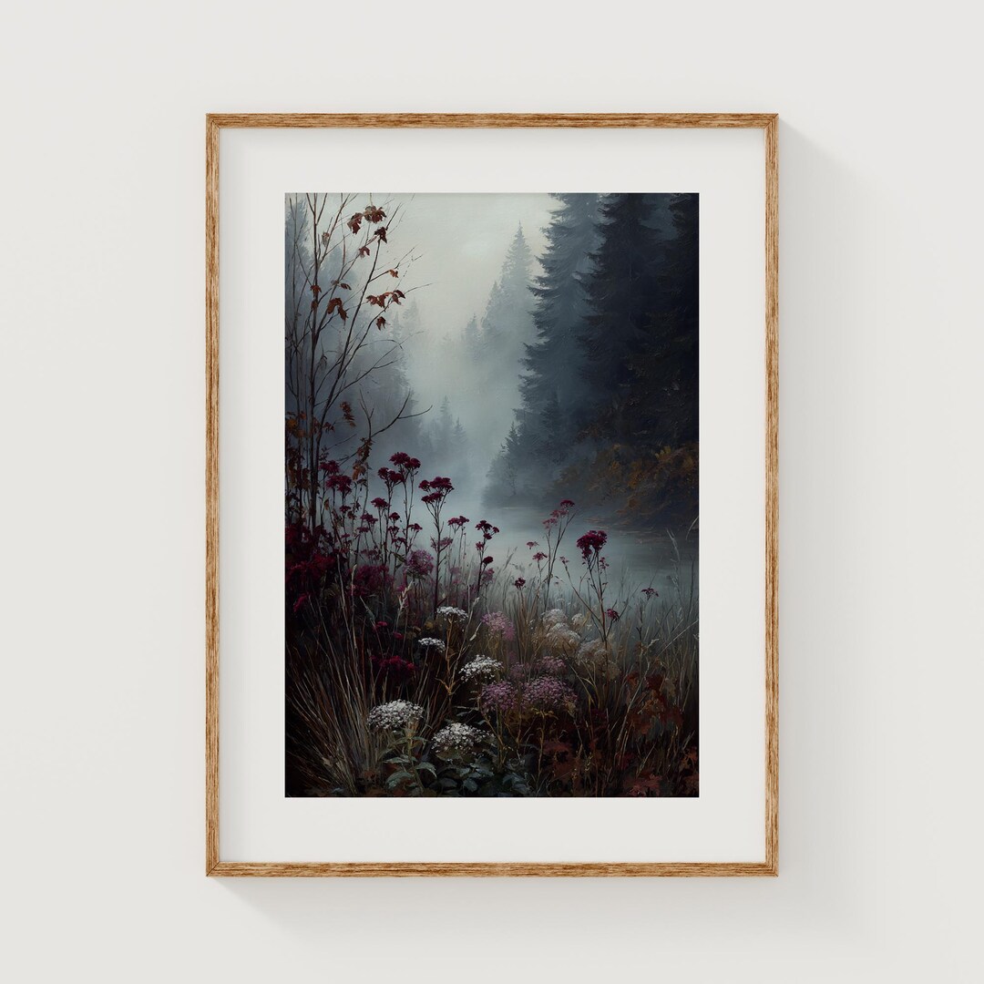 Moody Autumn Forest River - Printable Landscape Wall Art, Dark Neutral ...
