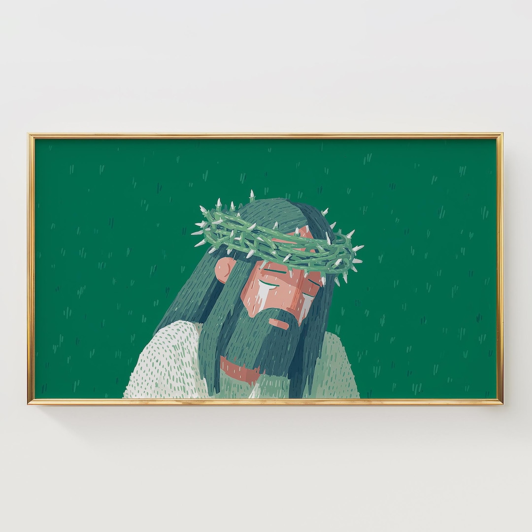 Jesus Christ Frame TV Art, Modern Spiritual Digital Wall Decor, Crown ...