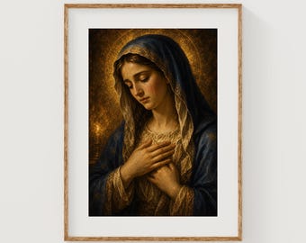 Sorrowful Virgin Mary Portrait, Candlelit Renaissance-Inspired Art (Digital Download)