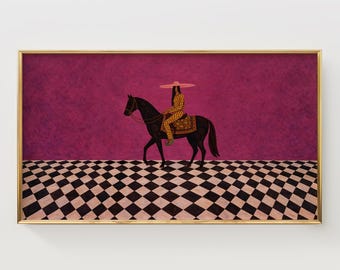 Black Silhouette Horse TV Art, African American Woman, Frame TV Art, Stylish Art, Moody Decor, Retro Modern TV Art, Digital Download