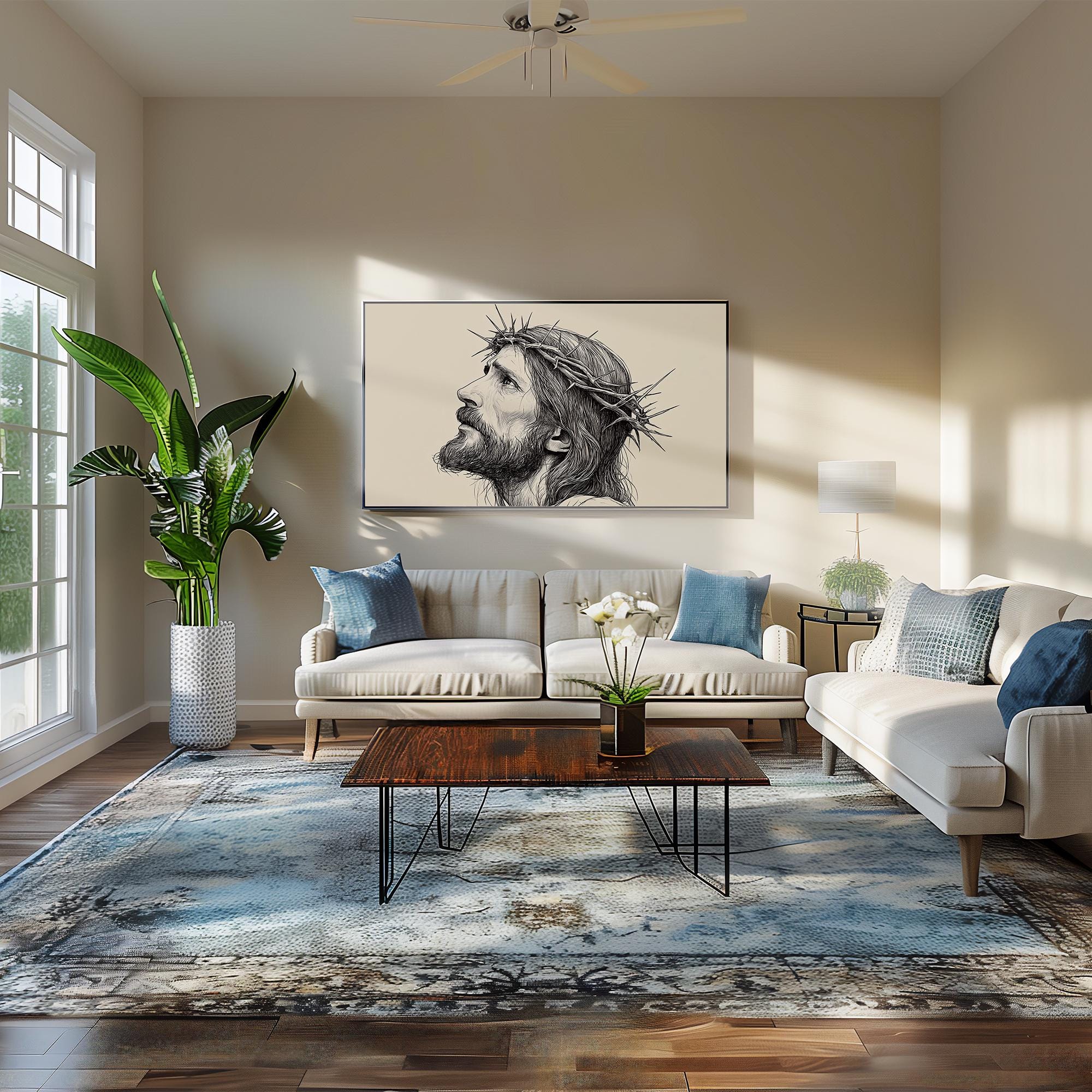 Jesus Christ Crown of Thorns Frame TV Art, Religious Wall Decor, Moody ...