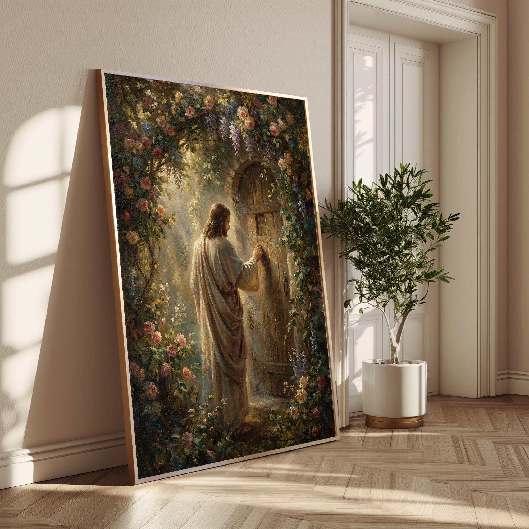 Jesus With Roses Jesus Christ at the Door With Roses, Religious Art Print (digital ...