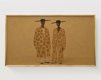 Arte para TV Samsung Frame, Casal Fashion com Estampa de Girafa, Estilo Minimalista Moderno (Download Digital)