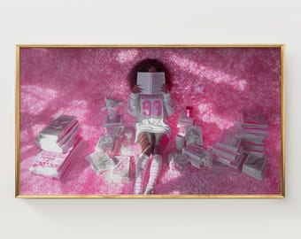 African American Book Lover Frame TV Art, Stylish Pink Flat Lay TV Art, Modern Editorial Decor, Cozy Frame TV Art Digital Download