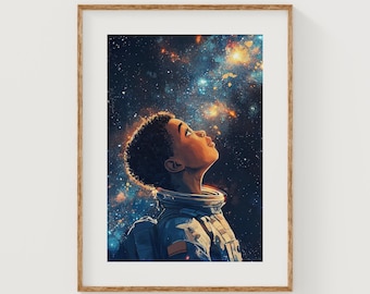Black Boy Astronaut Print, Cosmic Dreamer Portrait (Digital Download)