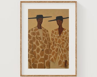 Casal estiloso com estampa de girafa, arte de parede moderna (download digital)