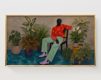Contemporary Tropical Frame TV Art with Stylish Black Man Portrait (Digital Download)