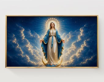 Virgin Mary on Crescent Moon Frame TV Art, Celestial Madonna (Digital Download)