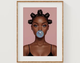 African American Woman Portrait – Bantu Knots, Fashion Style Wall Art (Digital Download)