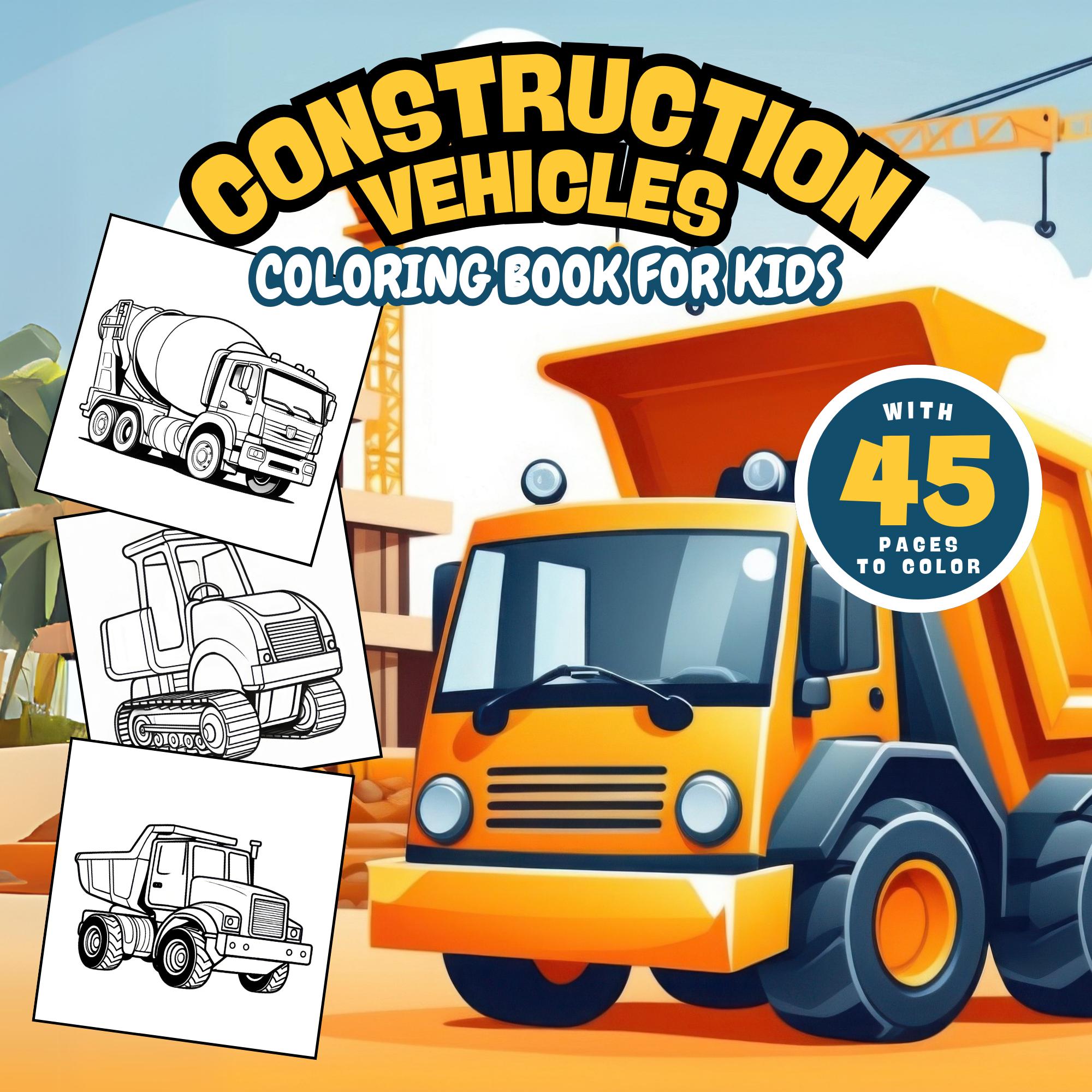 Construction Vehicles coloring pages for kids, Bulldozers, Dump Trucks, Cranes, Excavators, Digital Download