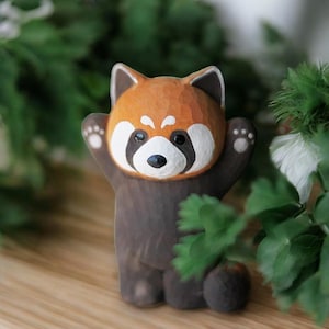 Playful Wooden Red Panda | Hand-Carved Wooden Red Panda | Adorable Red Panda Sculpture | Charming Red Panda Display Piece | Red Panda Charm