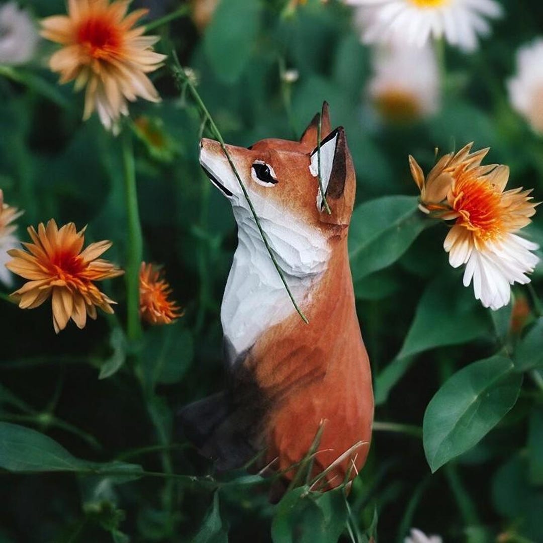 Woodland Spirit Fox | Wooden Fox Wildlife Sculpture | Wooden Red Fox ...
