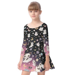 Pastel Panda Gothic Kawaii Kid&#39;s Long Sleeve Dress