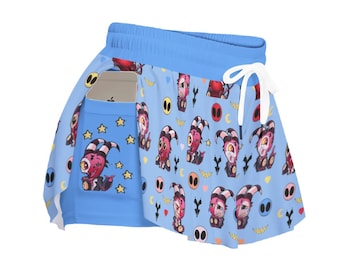 Blitzo Inspired Kawaii Lounge Shorts: Pastel Goth Chibi Print