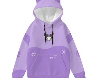 Kawaii Cat Ear Hoodie: Purple Anime Cosplay with Skull & Bunny