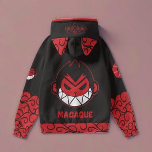 Macaque Red Hoodie: Splatter Print Anime Sweatshirt, Monkie Kid Cosplay