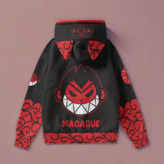 Macaque Red Hoodie: Splatter Print Anime Sweatshirt, Monkie