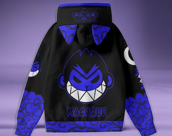 Cosplay de macaco unisex, edición azul, sudadera con capucha salpicada