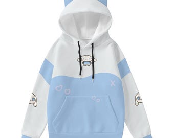 Sudadera con orejas de gato kawaii: Cosplay con estampado de conejito de anime azul pastel