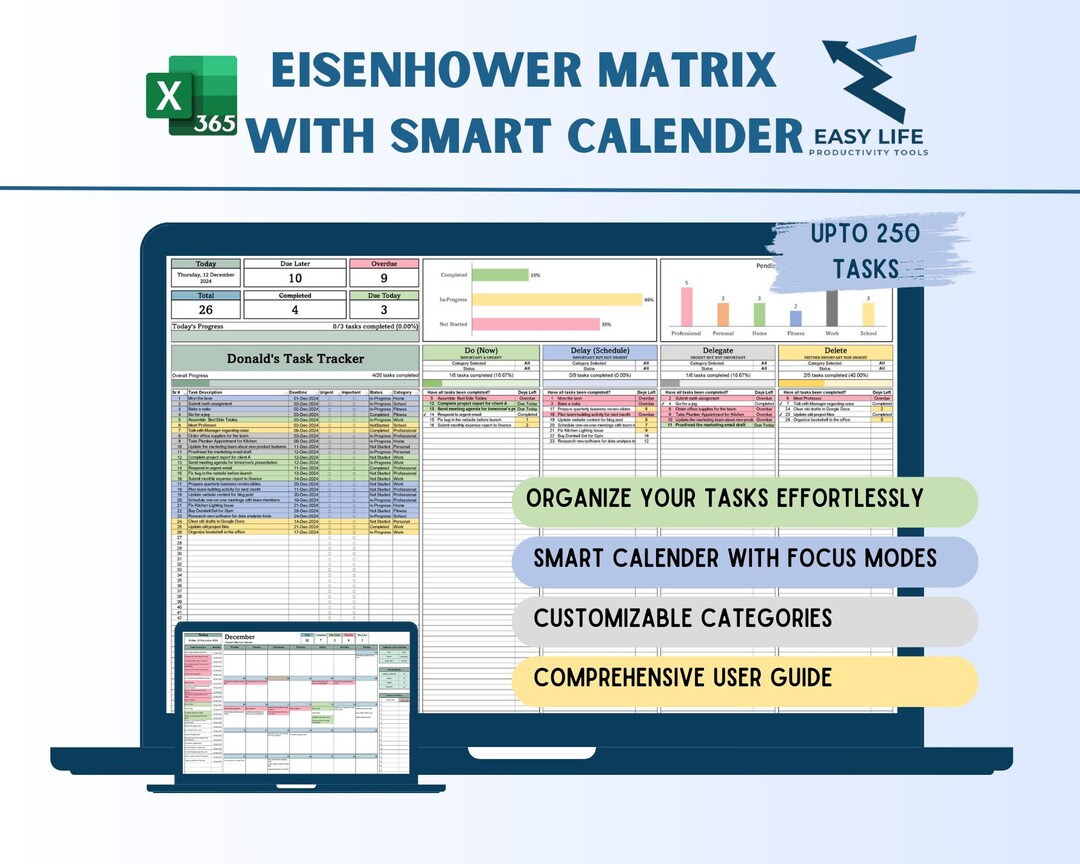 Task Priority Tracker Template Eisenhower Matrix Excel 365 Calender ...
