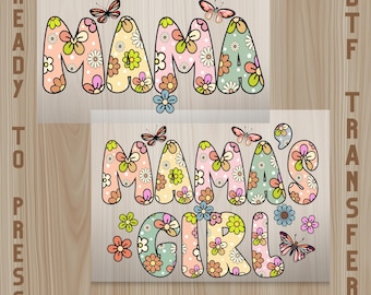 Mama Mama's Girl Floral Retro DTF Transfer: Matching Mom Daughter Iron On