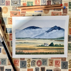 Watercolor, autumn landscape