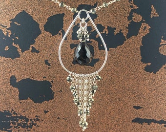 Boholux necklace smoky quartz and iron pyrite