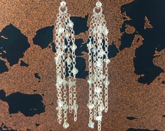 Waterfall silver aquamarine earrings