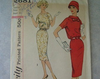 Vintage 1960s Dress Pattern - Simplicity 2681 - 35 Bust - Size 15