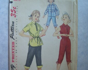 Vintage 1950's Girl's Shirt and Pedal Pushers/Capris Pattern - Simplicity 4987 - 28 Bust - Size 10