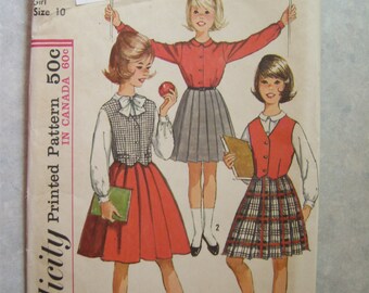 UNCUT Vintage 1960's Child's Skirt Blouse and Weskit Pattern - Simplicity 5083 - Size 10 - 28" Bust