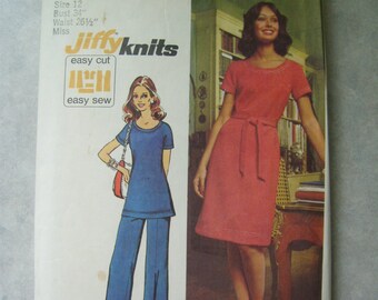 Vintage 1973 Misses Knit Dress or Tunic and Pants Sewing Pattern - Simplicity 5556 - 34 Bust - Size 12
