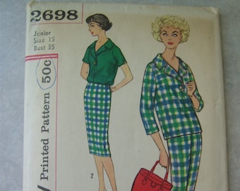 Vintage 1960s Blouse, Skirt, and Pants Pattern - Simplicity 2698 - 35 Bust - Size 15