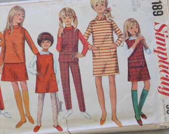Vintage 1967 Child's Dress, Blouse, Jumper, Pants Pattern - Simplicity 7189 - 28 Bust - Size 10