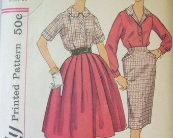 Vintage 1960s Blouse and Skirt Pattern - Simplicity 3164 - 33 Bust - Size 13