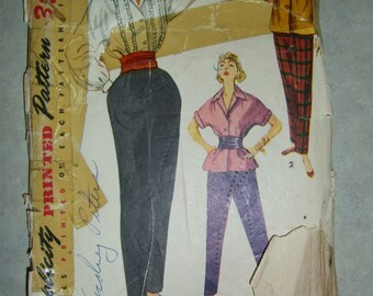 Vintage 1950s  Blouse and Pants Pattern - Simplicity 4464 - 30 Bust - Size 12