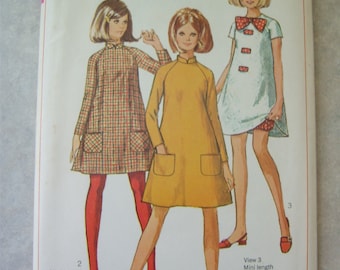 Vintage 1967 Juniors Dress Pattern - Simplicity 7284 - 31 bust 32 bust - Size 11