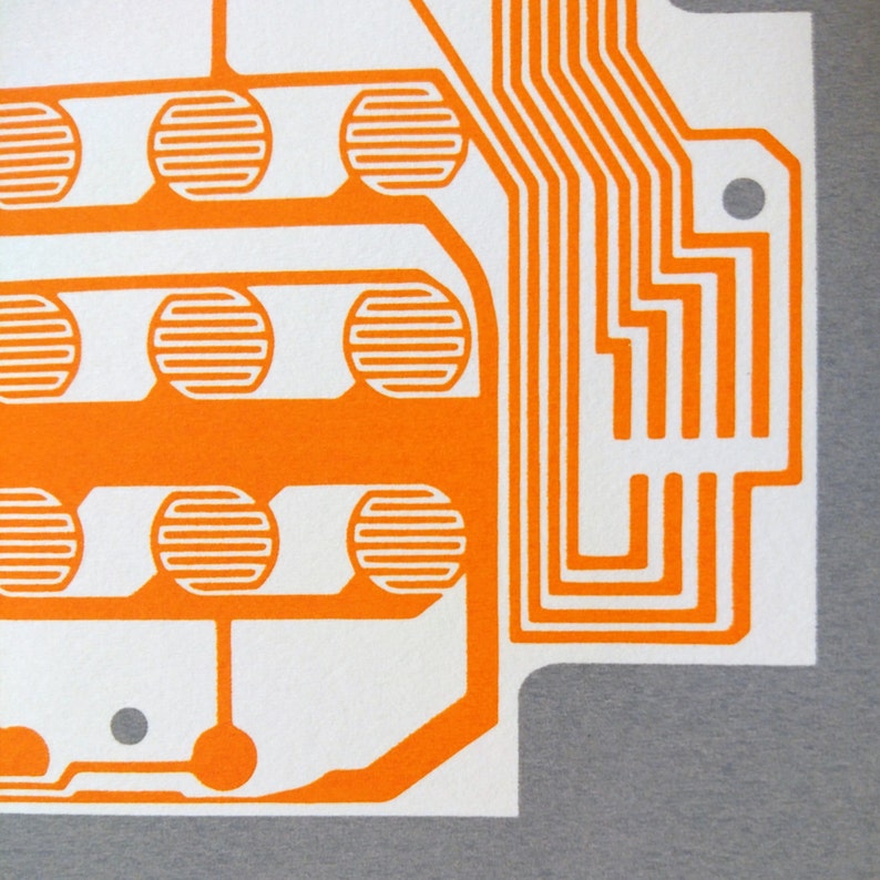 Mattel Intellivision controller screen print orange and grey art silkscreen circuit portrait retro console image 3